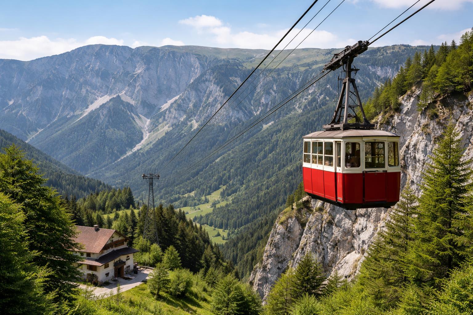 Redaktionelle Szene zum Thema „100 Jahre Raxseilbahn: Wie die erste österreichische Personen-Seilschwebebahn Geschichte schrieb“