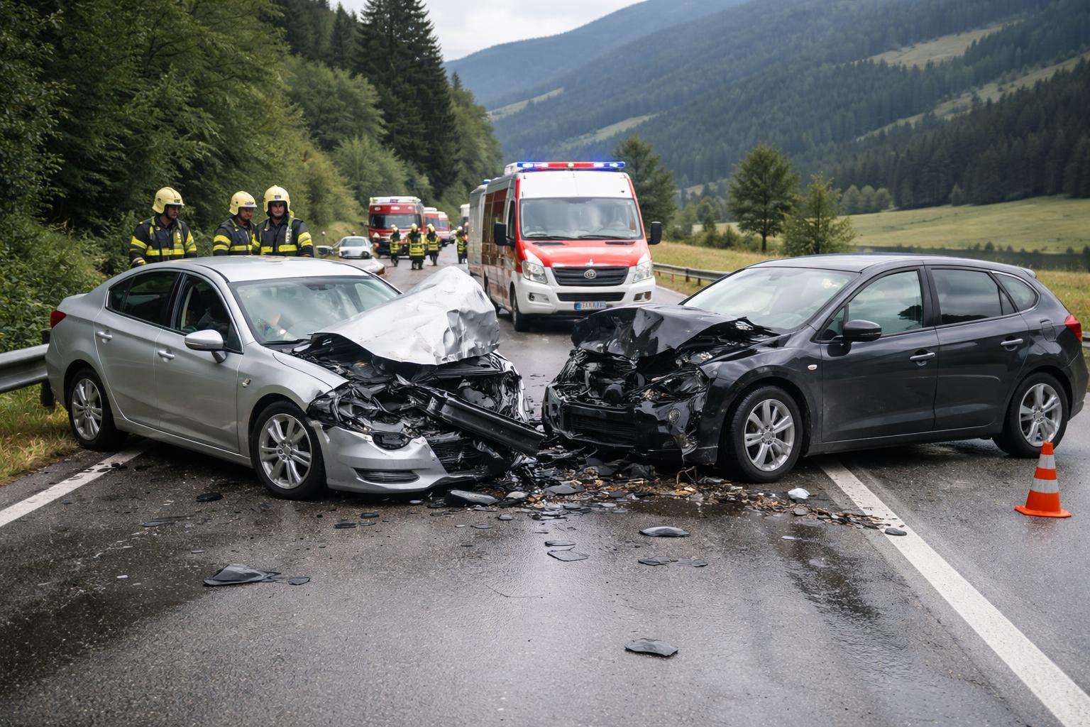 Redaktionelle Szene zum Thema „63-Jähriger bei Frontalkollision auf der B96 lebensgefährlich verletzt“