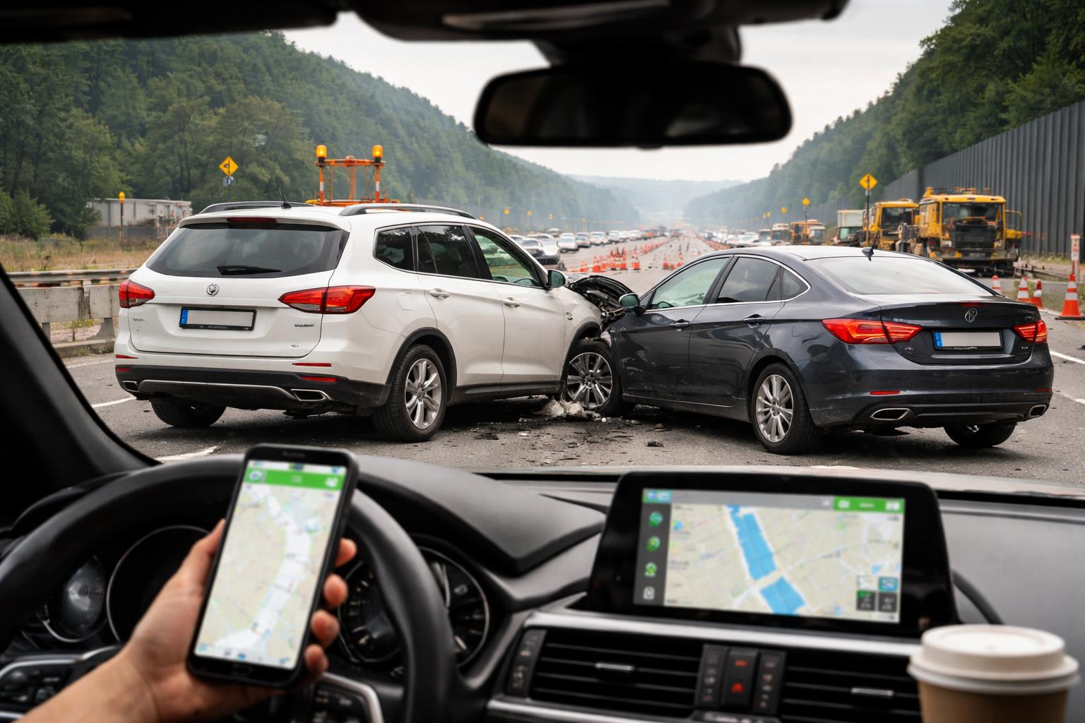 Redaktionelle Szene zum Thema „Ablenkung am Steuer bleibt häufige Unfallursache auf Österreichs Autobahnen“