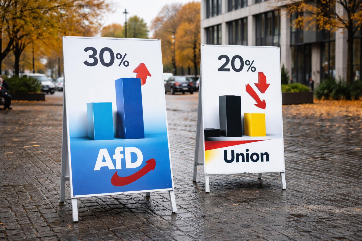 Redaktionelle Szene zum Thema „AfD erreicht erstmals 30 Prozent, Union fällt auf Rekordtief“