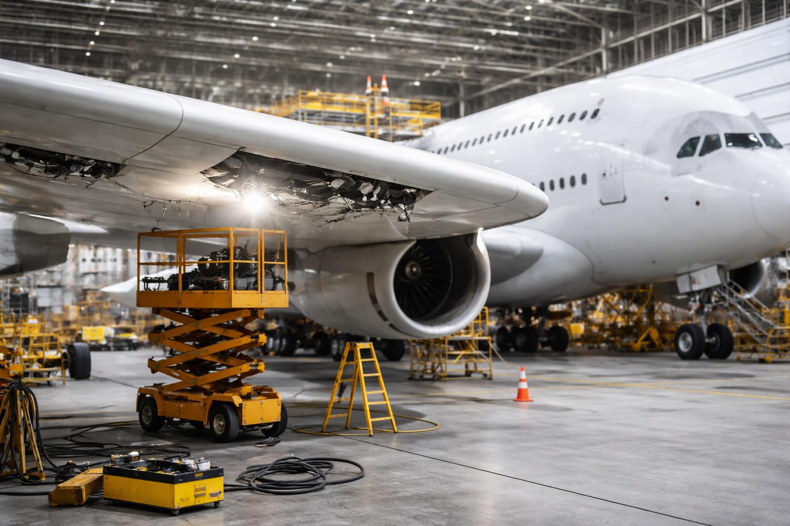 Redaktionelle Szene zum Thema „Airbus A380 wird nach Rissen an Tragflächen überprüft“