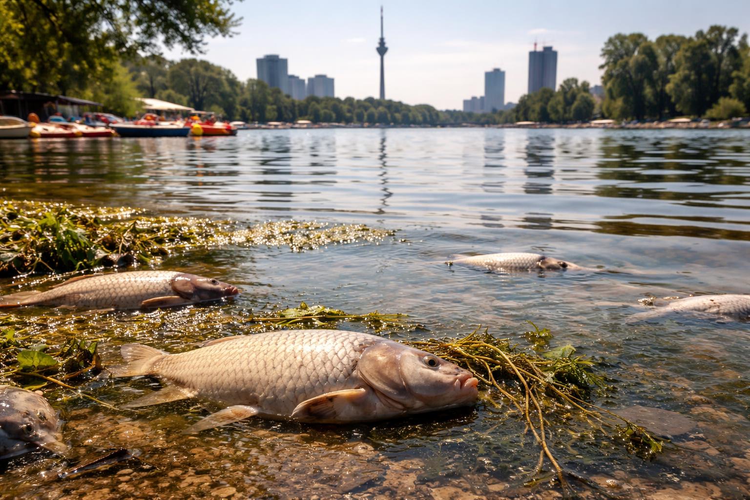 Redaktionelle Szene zum Thema „Alte Donau erreicht 30 Grad – Gefahr für Fische steigt“