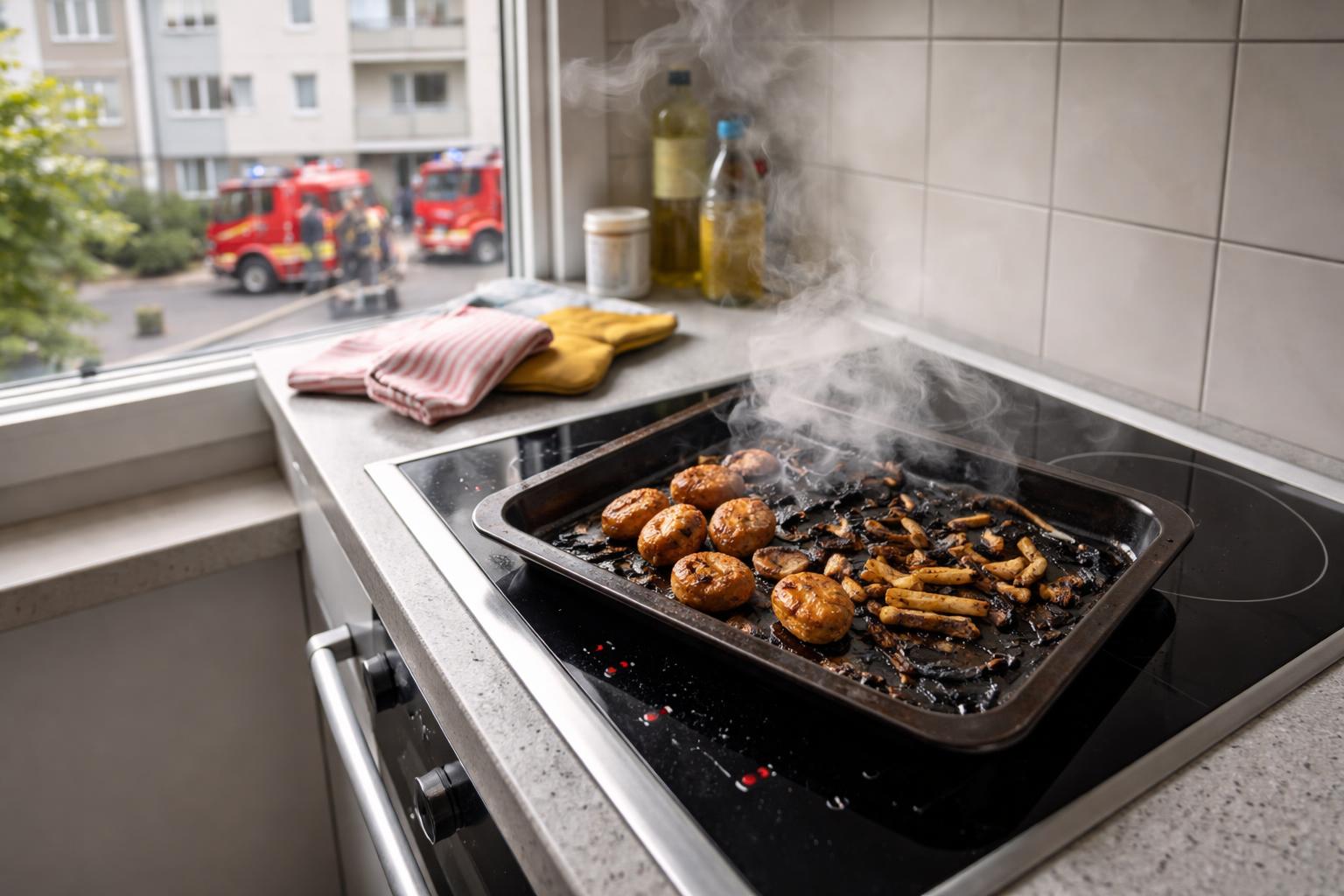Redaktionelle Szene zum Thema „Angebranntes Essen löst Feuerwehreinsatz in Wels-Pernau aus“
