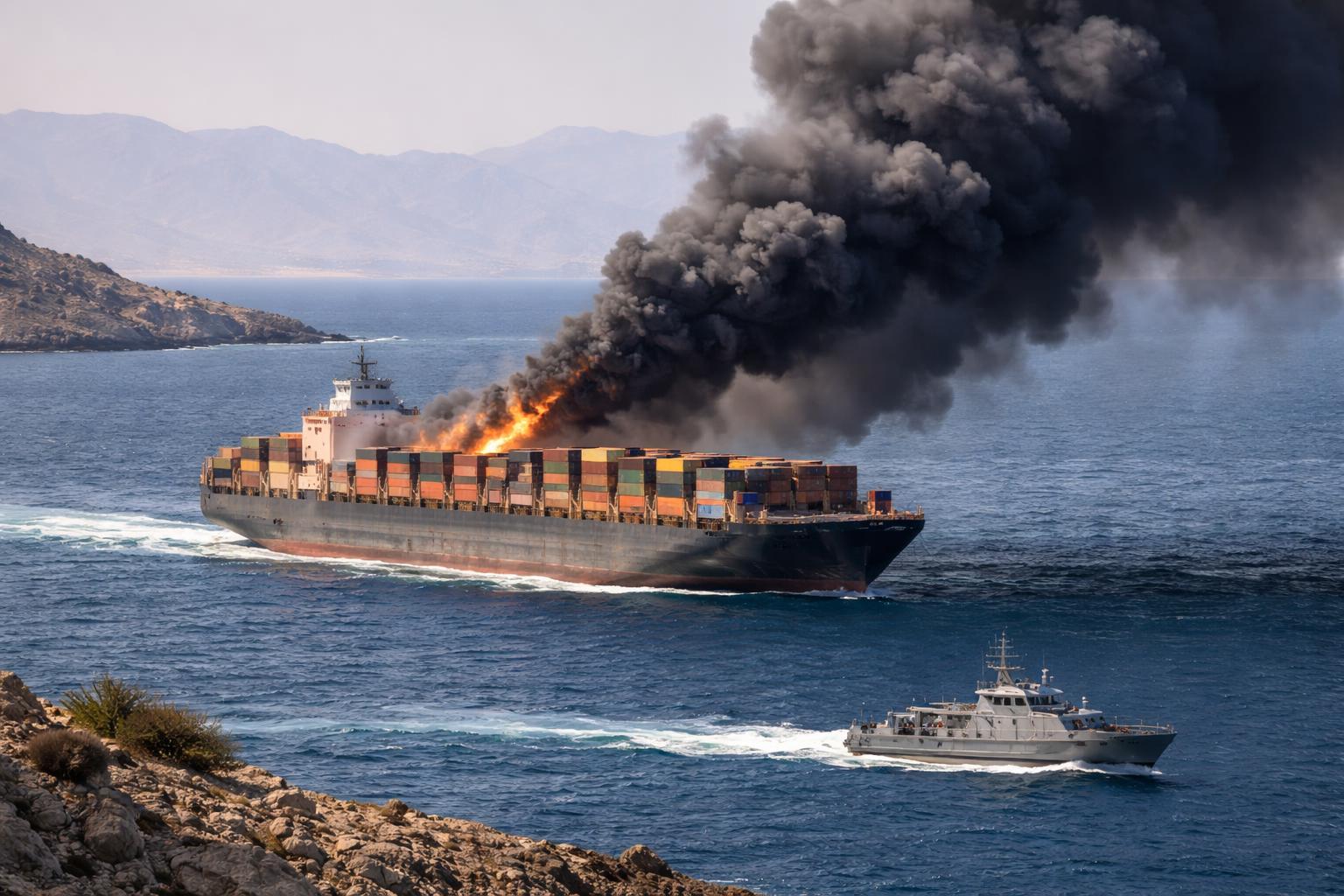 Redaktionelle Szene zum Thema „Angriff auf Frachtschiff im Roten Meer verschärft Sicherheitslage vor Jemen“