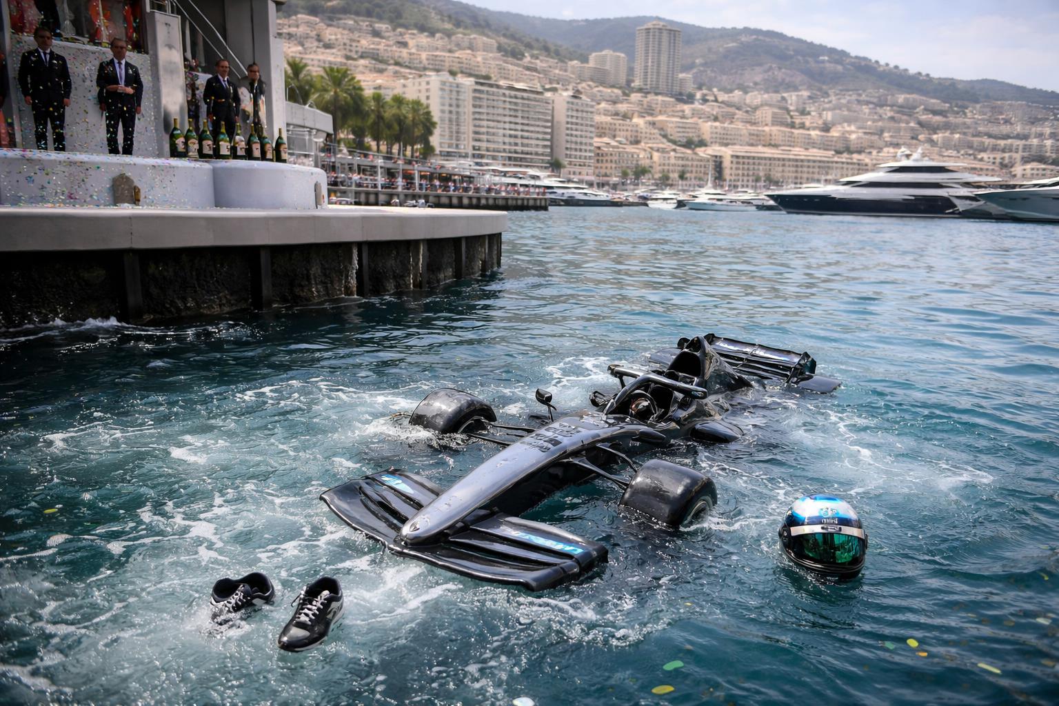 Redaktionelle Szene zum Thema „Antonelli sorgt in Monaco für Begeisterung – und für einen Sprung ins Hafenbecken“