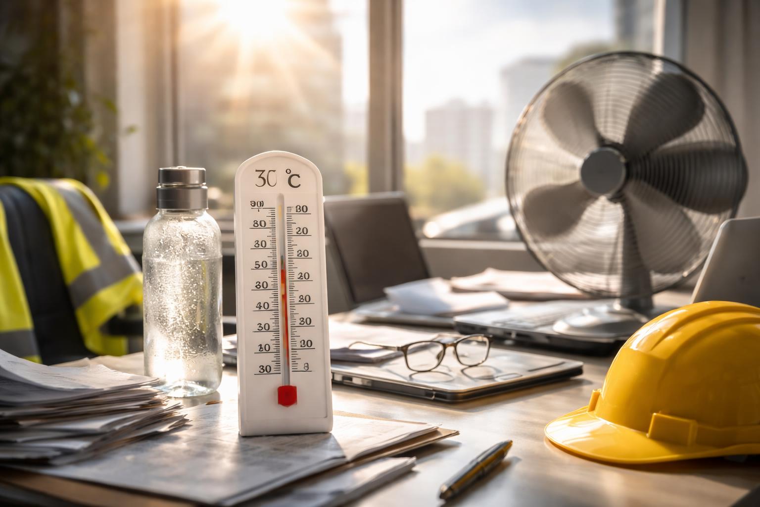 Redaktionelle Szene zum Thema „Arbeiten bei Hitze: Beschäftigte klagen über hohe Temperaturen am Arbeitsplatz“