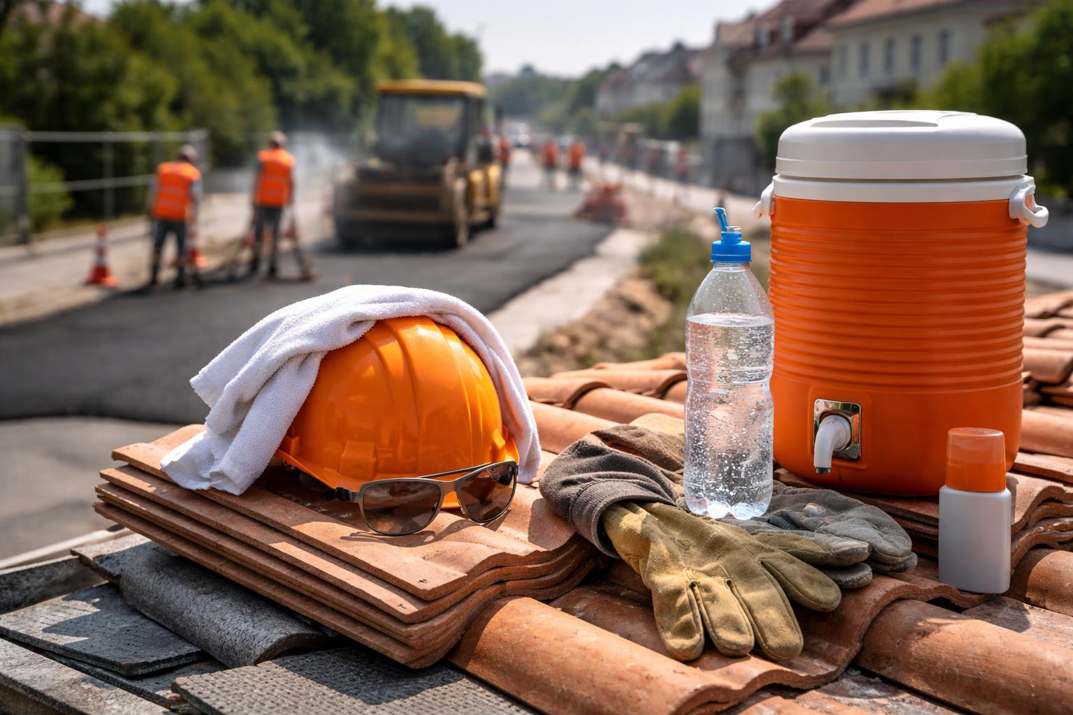 Redaktionelle Szene zum Thema „Arbeiten in der Hitze: So schützen sich Dachdecker und Straßensanierer“