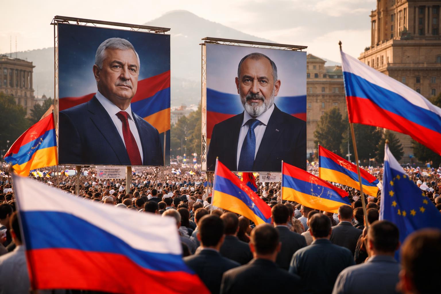 Redaktionelle Szene zum Thema „Armeniens Wahlkampf unter Druck: Milliardär Karapetjan stellt Paschinjan heraus“