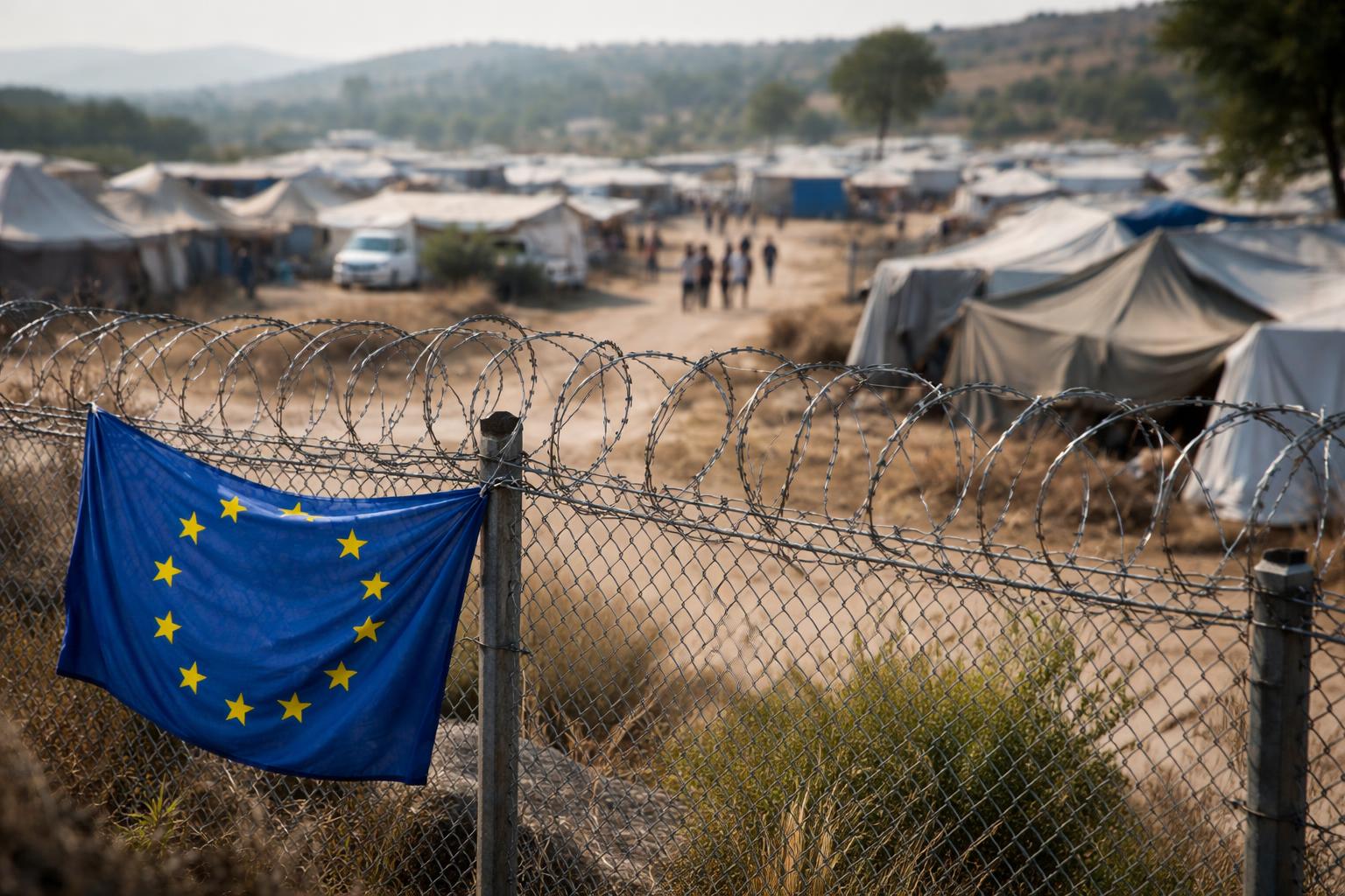 Redaktionelle Szene zum Thema „Asylzentren in Drittstaaten: EU sucht neue Partner, bleibt aber umstritten“