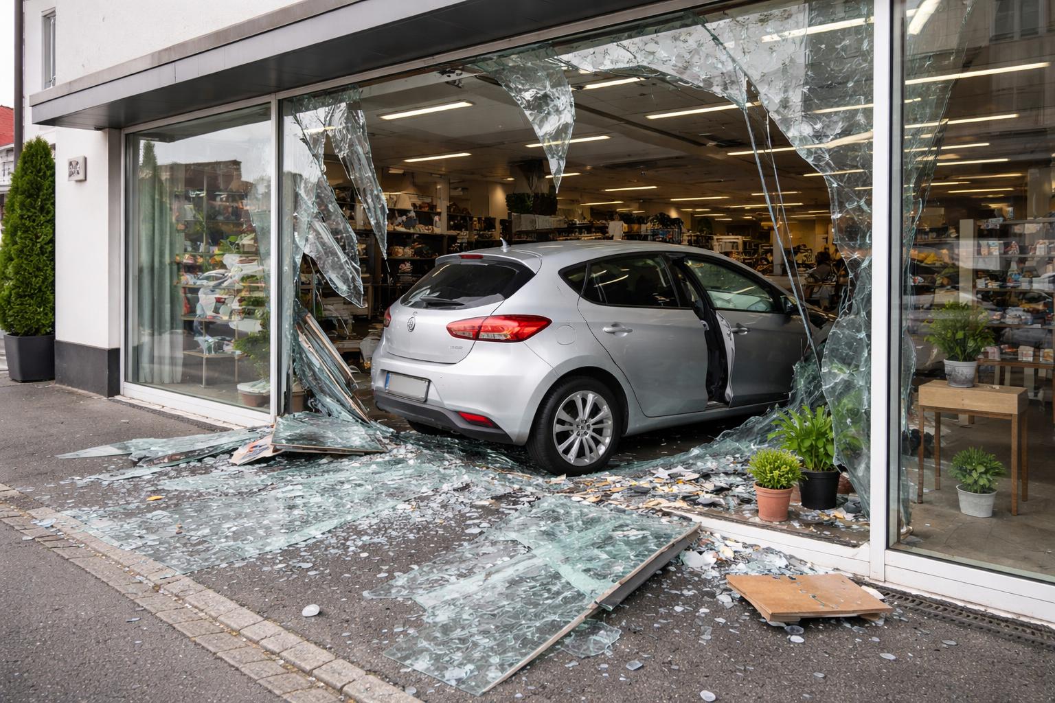Redaktionelle Szene zum Thema „Auto kracht in Glasfront eines Geschäfts in St. Stefan im Rosental“