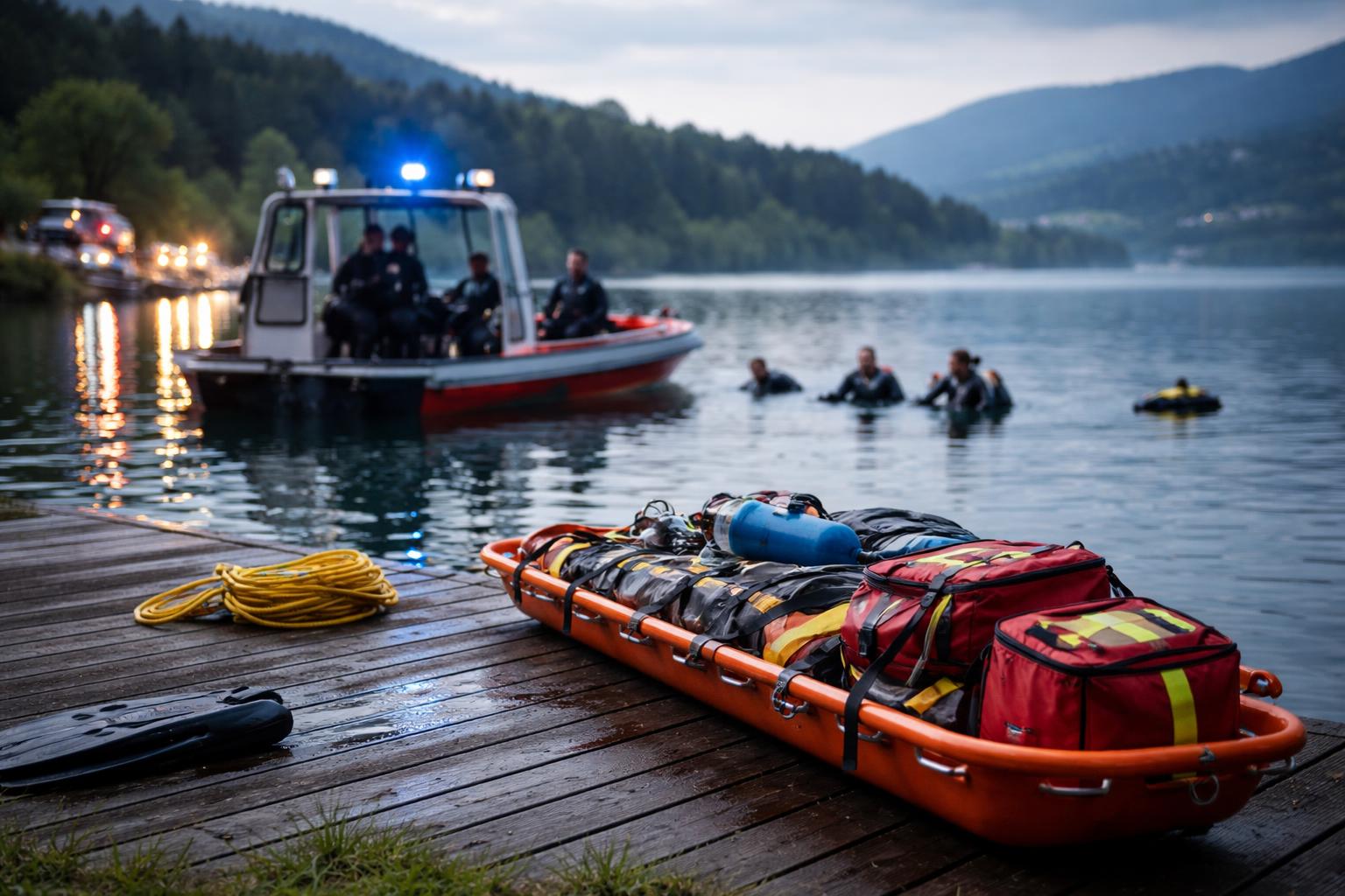 Redaktionelle Szene zum Thema „Badeunfall am Längsee: 22-Jähriger nach Suchaktion in kritischem Zustand geborgen“