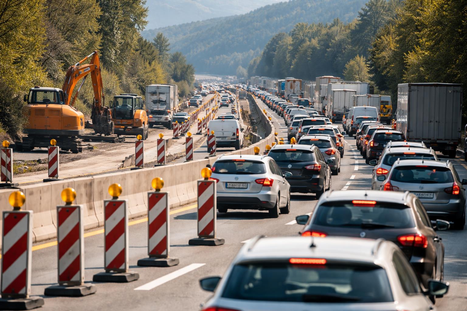 Redaktionelle Szene zum Thema „Baustellen bremsen den Verkehr auf A2, A9 und S6 aus“