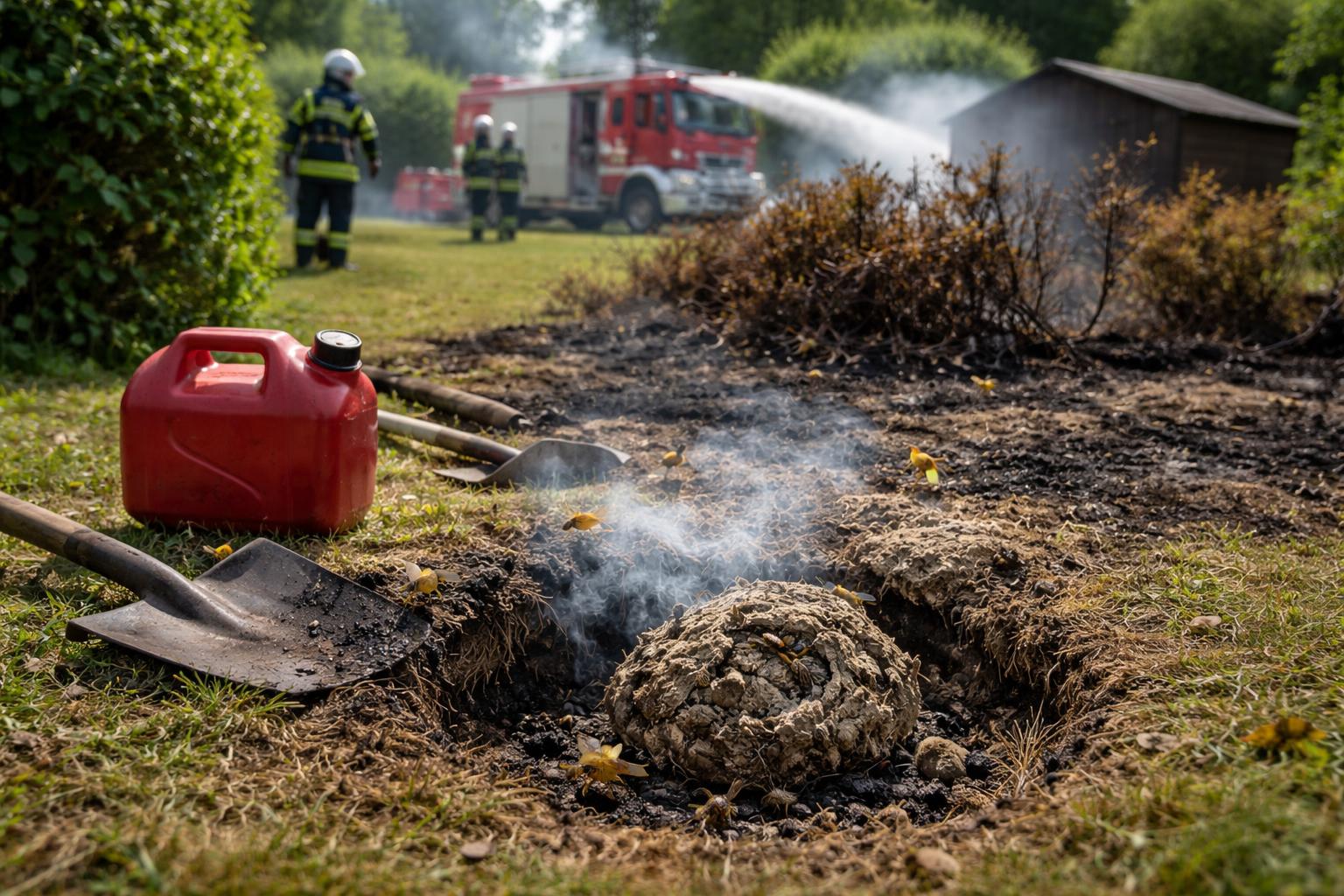Redaktionelle Szene zum Thema „Benzinversuch gegen Wespennest löst Brand auf Grundstück in Pöllau aus“