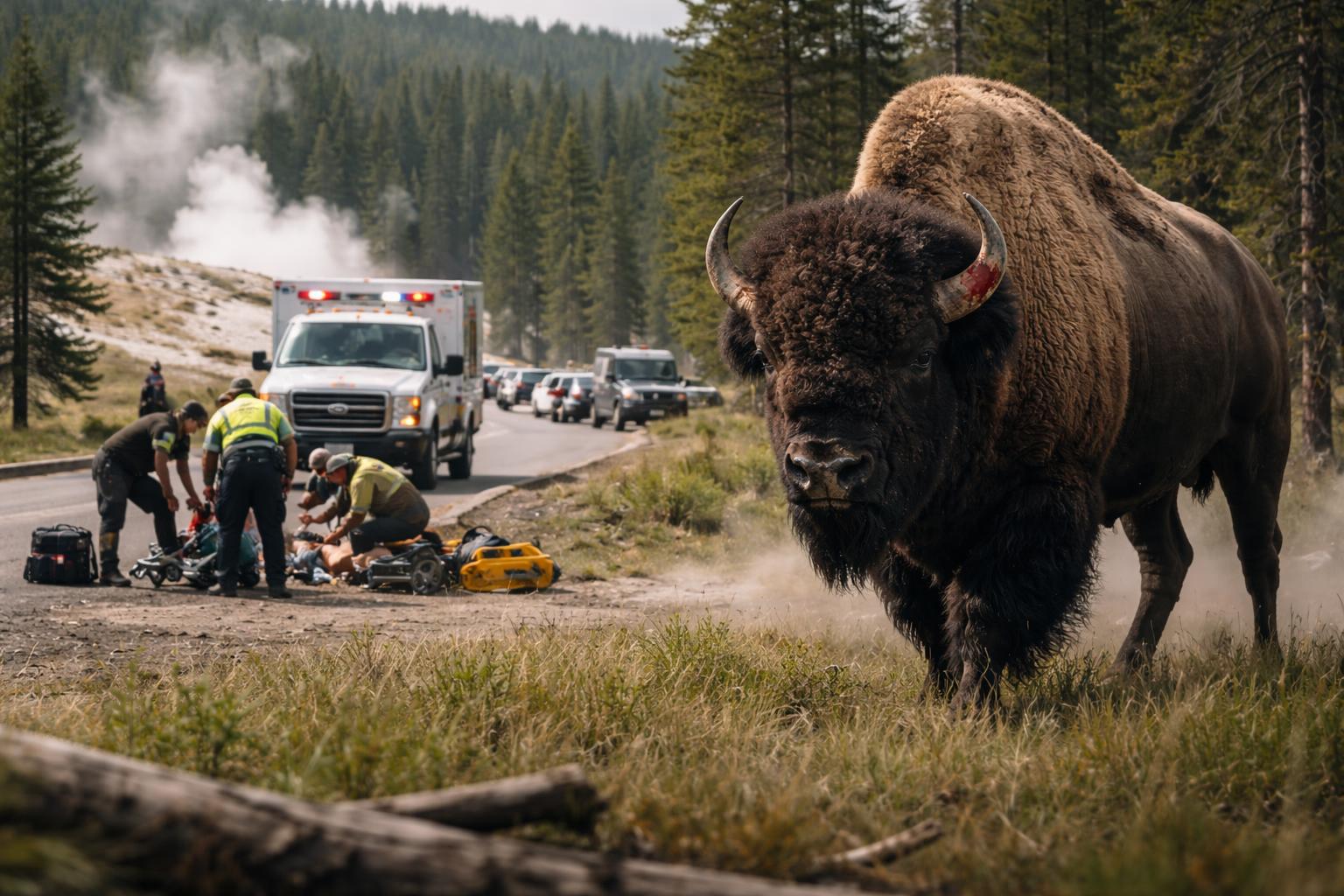 Redaktionelle Szene zum Thema „Bison verletzt 65-Jährigen im Yellowstone-Nationalpark schwer“