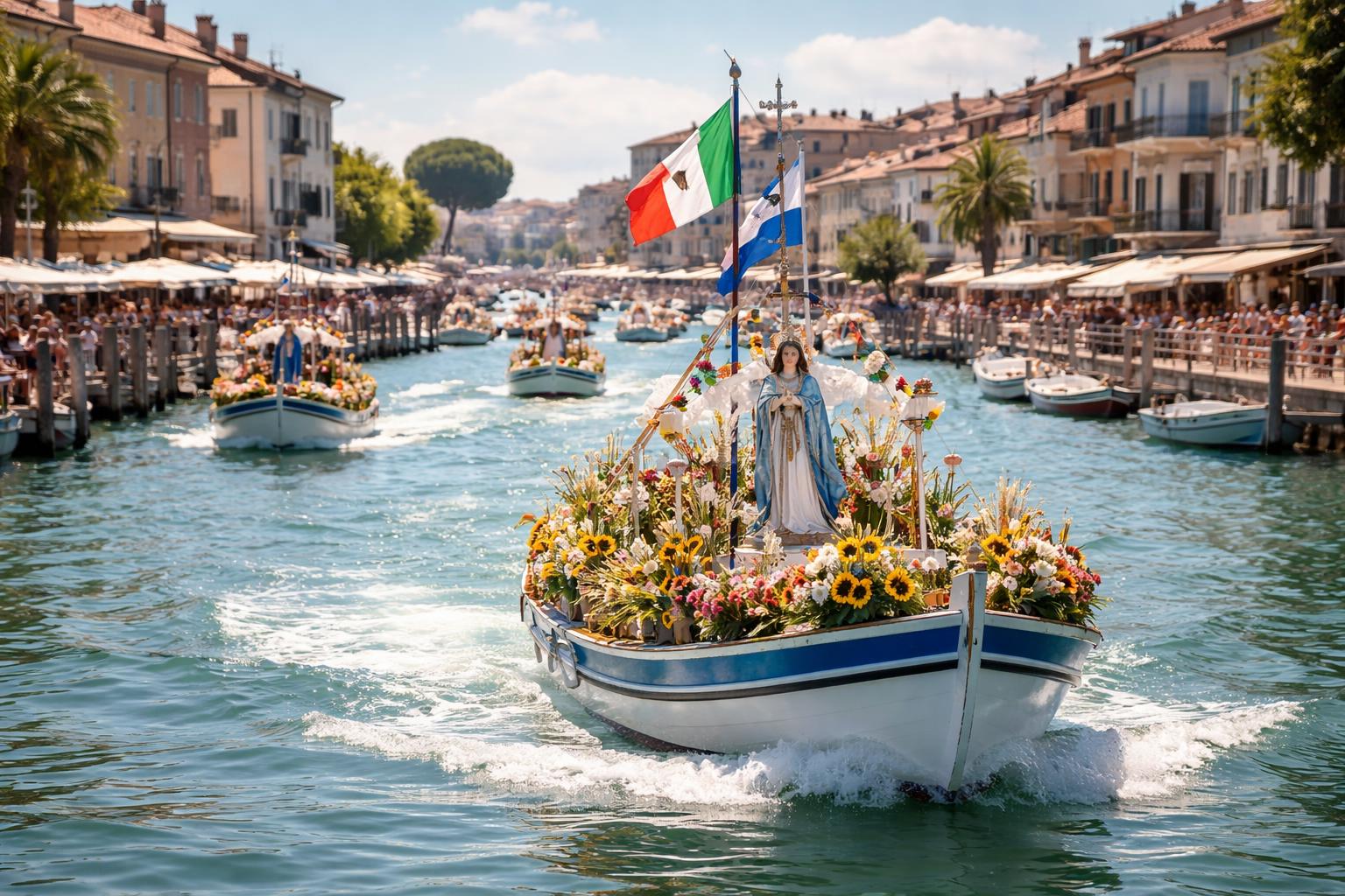 Redaktionelle Szene zum Thema „Bootsprozession in Grado entfacht Diskussion über Tradition und Tourismus“