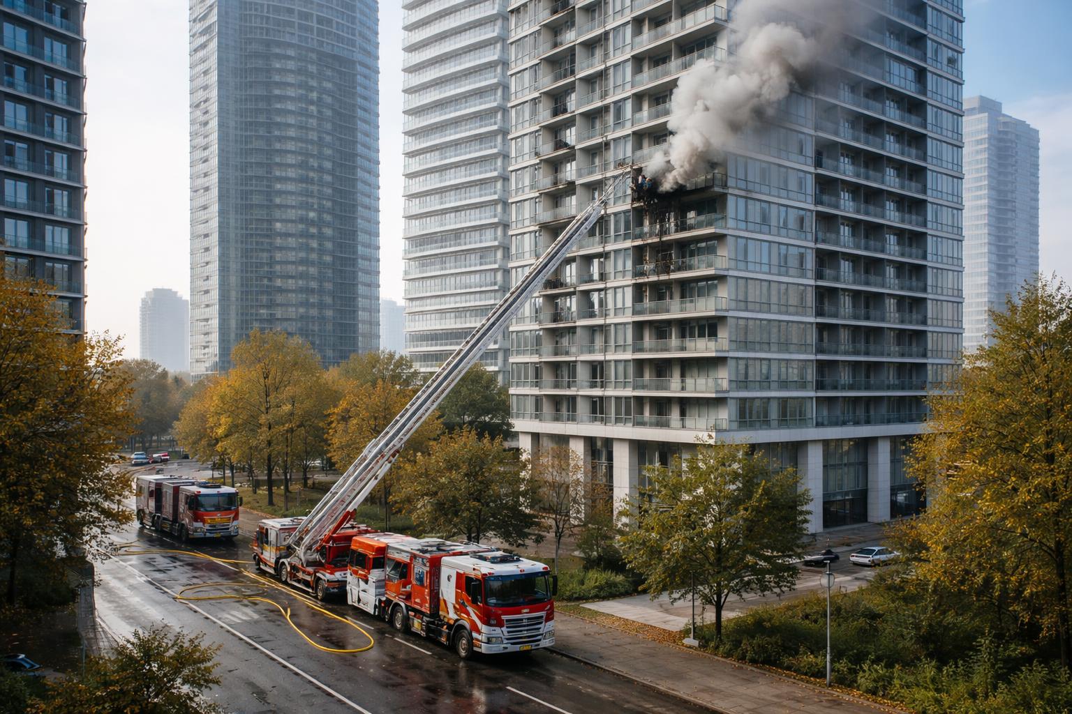 Redaktionelle Szene zum Thema „Brand am Balkon im 26. Stock des Triiiple Towers gelöscht“