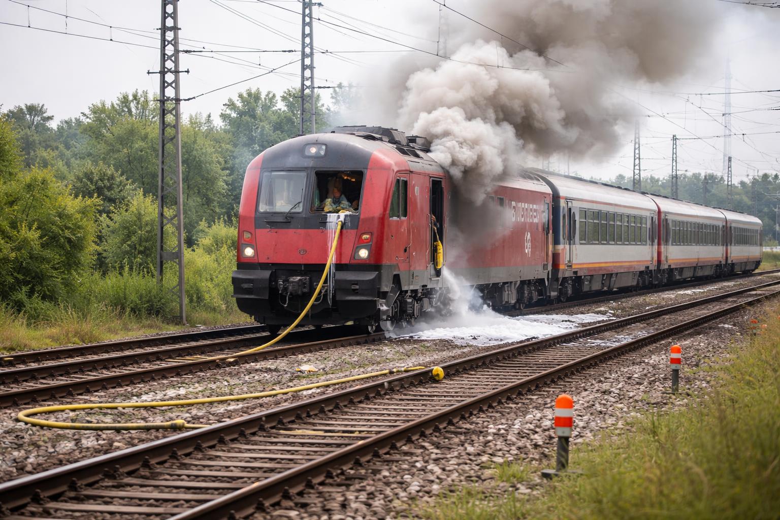 Redaktionelle Szene zum Thema „Brand an Lokführerkabine legte Weststrecke bei Hörsching kurz lahm“
