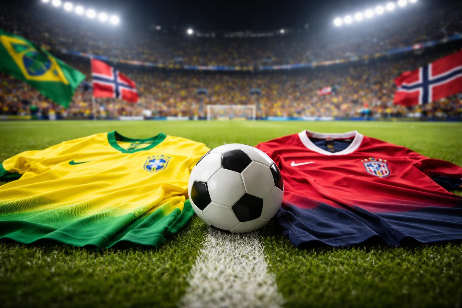 Redaktionelle Szene zum Thema „Brasilien und Norwegen im direkten Duell bei der Fußball-WM“