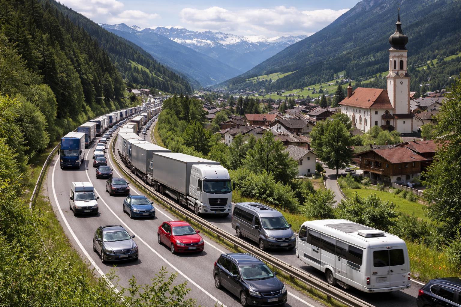 Redaktionelle Szene zum Thema „Brenner-Verkehr nimmt weiter zu: Gemeinden zwischen Stau, Ausweichverkehr und Sommerferien“