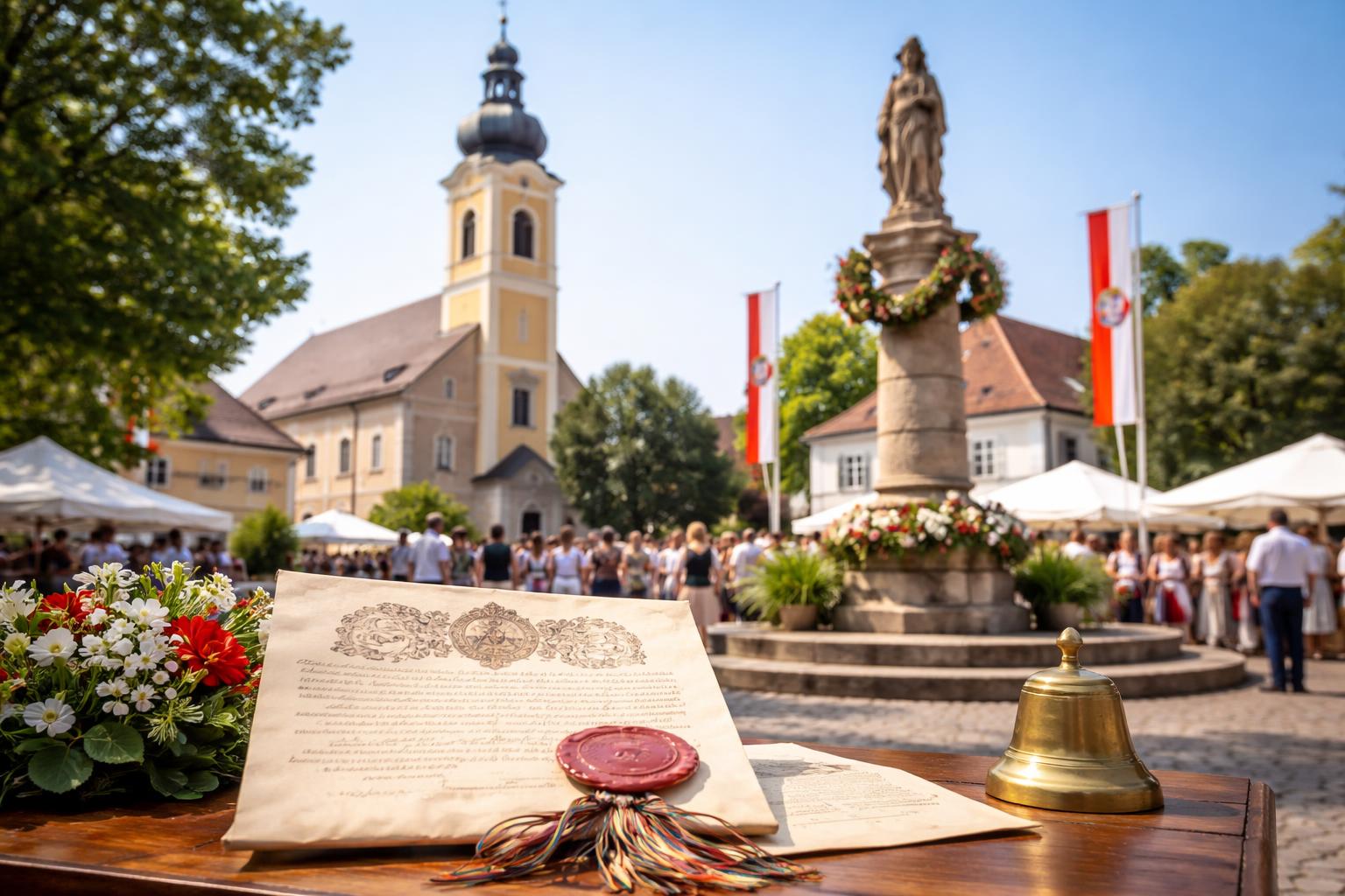 Redaktionelle Szene zum Thema „Bundeskanzler Stocker gratulierte in Ollersdorf zum 250-Jahr-Jubiläum des Marktrechts“