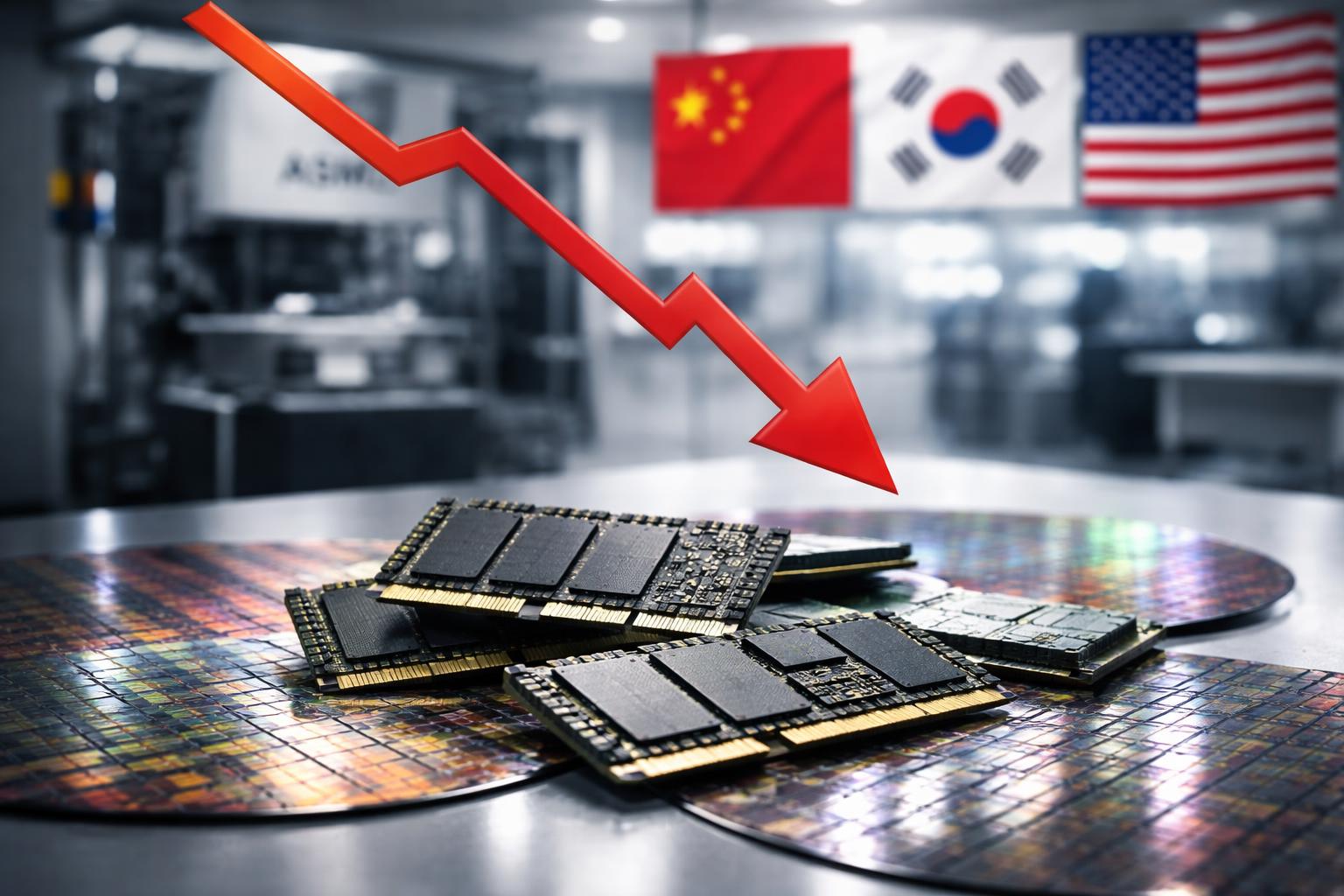 Redaktionelle Szene zum Thema „China-Schock setzt Tech-Aktien in den USA und Südkorea unter Druck“