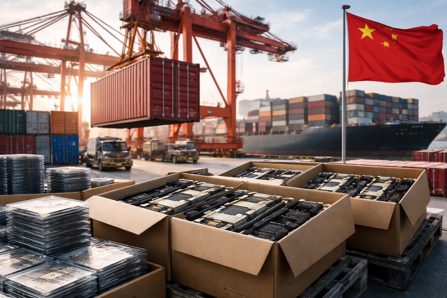 Redaktionelle Szene zum Thema „Chinas Exporte legen dank KI-Hardware deutlich stärker zu als erwartet“