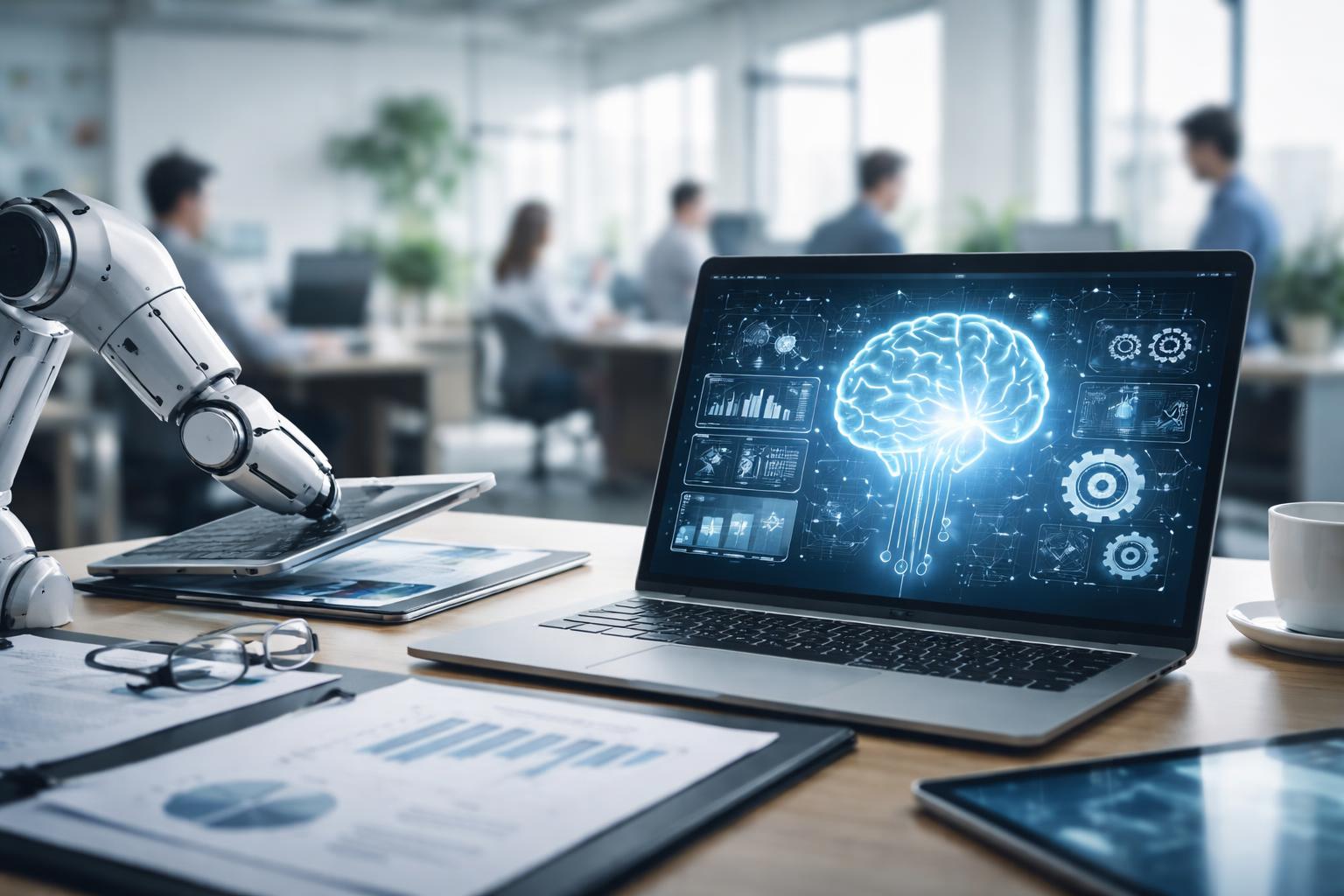 Redaktionelle Szene zum Thema „Digitalisierung und KI im Arbeitsalltag: Viele Unternehmen bleiben hinter ihren Plänen zurück“