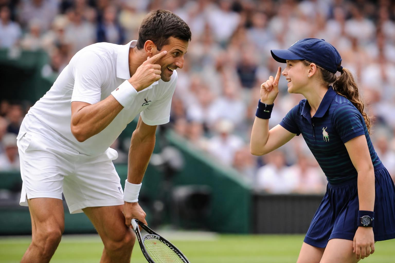 Redaktionelle Szene zum Thema „Djokovic sorgt in Wimbledon mit Ballmädchen für Schmunzeln“