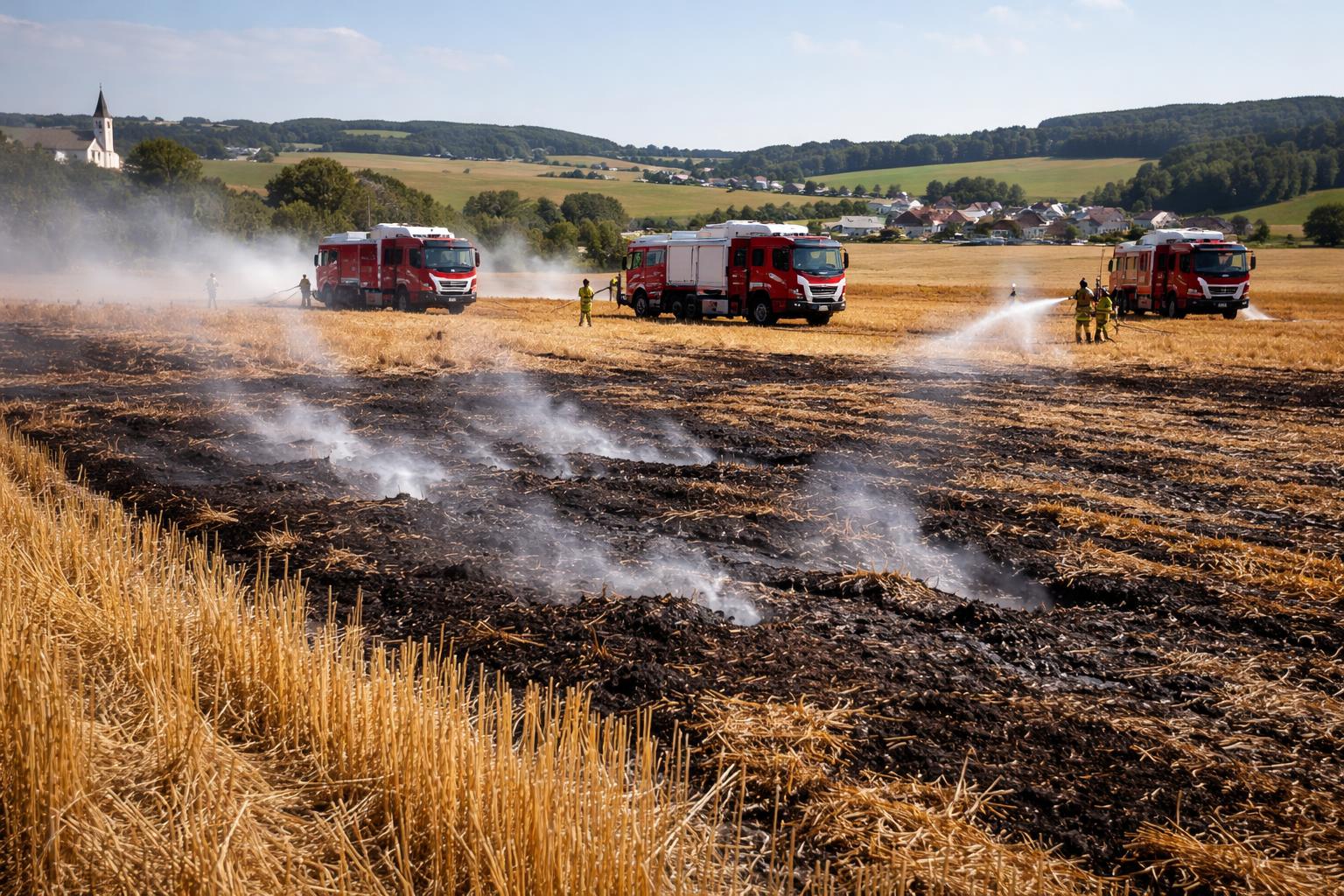 Redaktionelle Szene zum Thema „Drei Feuerwehren stoppen Feldbrand in Brunnhof rechtzeitig“