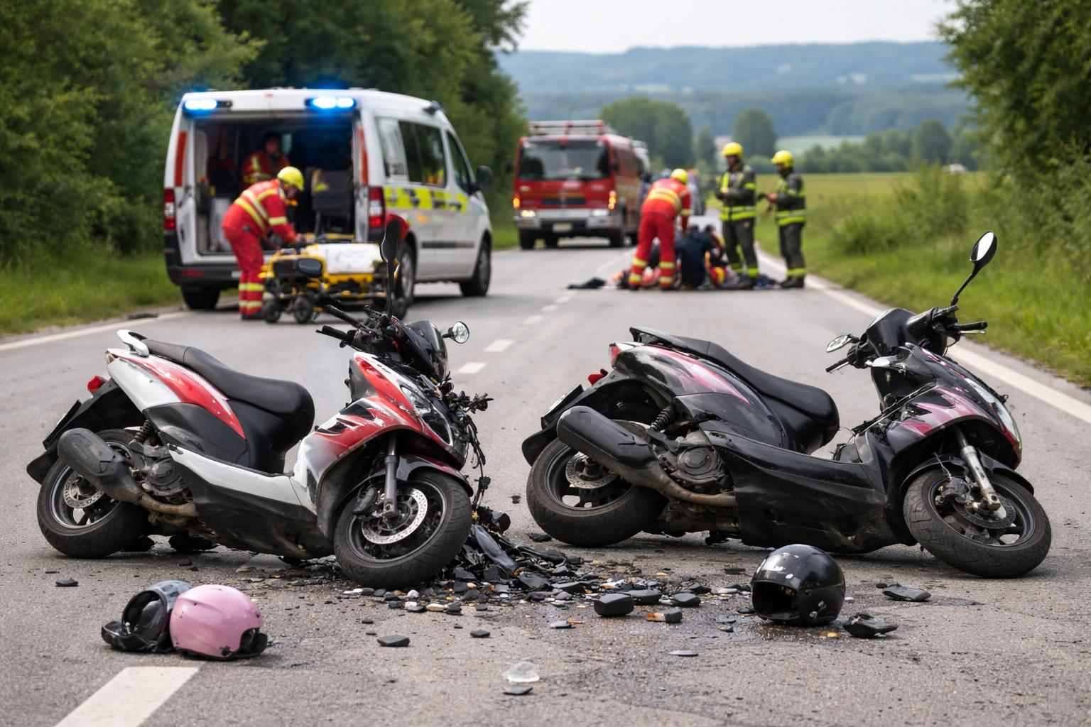 Redaktionelle Szene zum Thema „Drei Mädchen bei Frontalzusammenstoß mit Mopeds verletzt“