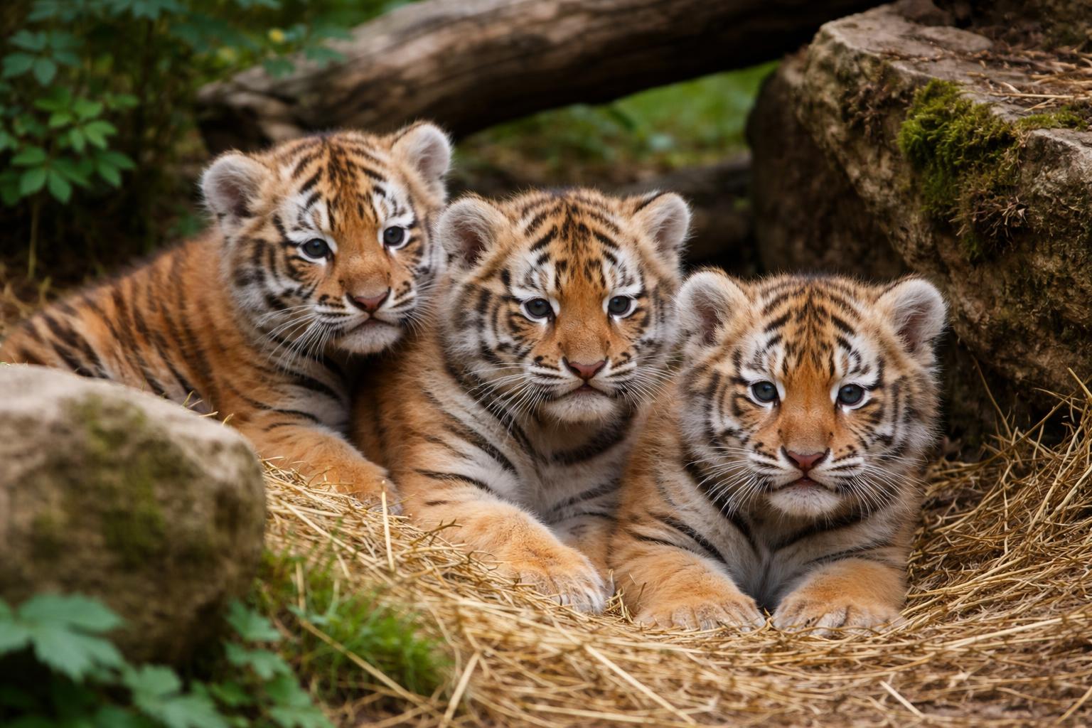 Redaktionelle Szene zum Thema „Drei Sibirische Tigerbabys im Zoo Ljubljana geboren“