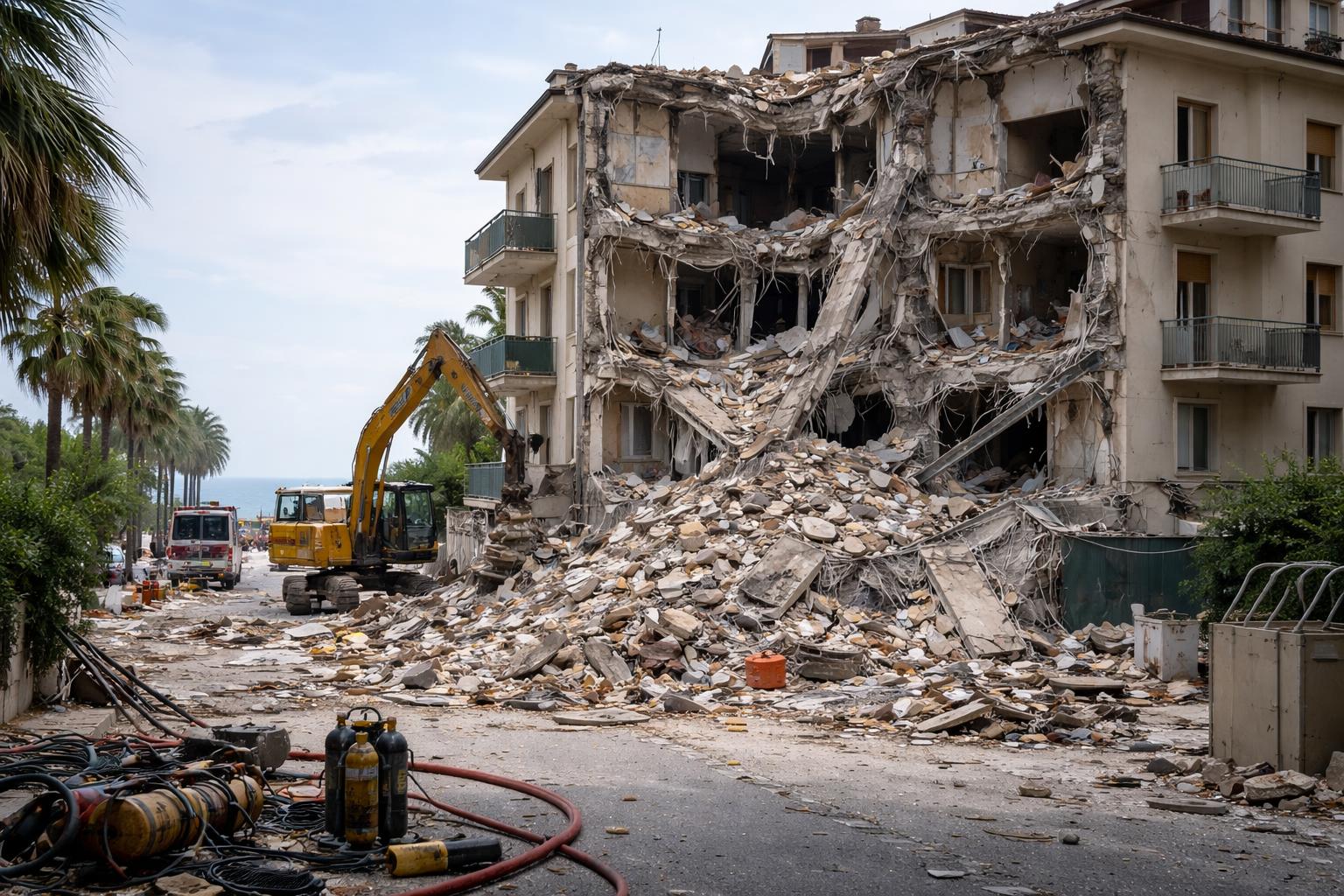 Redaktionelle Szene zum Thema „Drei Tote nach Explosion in Wohnhaus an der Adria in Italien“
