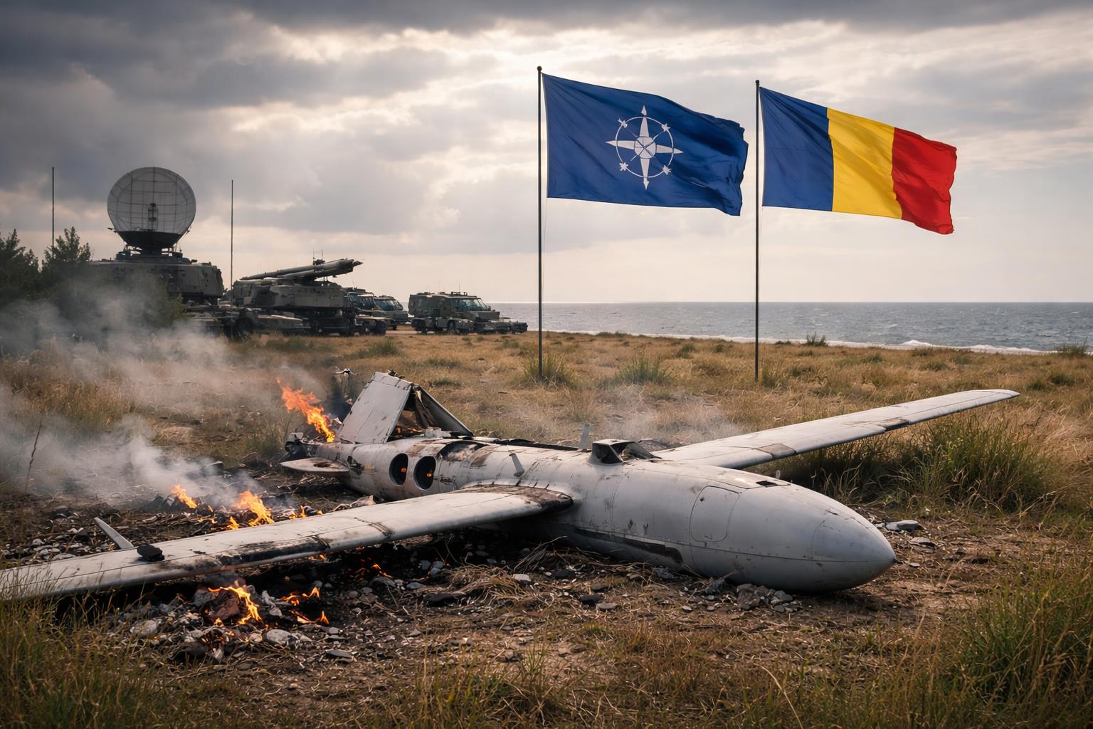 Redaktionelle Szene zum Thema „Drohnenvorfall in Rumänien setzt NATO unter Druck“