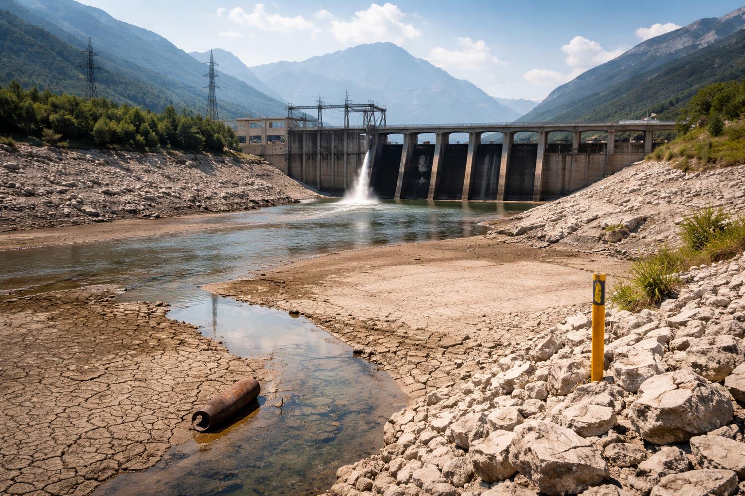 Redaktionelle Szene zum Thema „Dürre setzt Wasserkraft in Norditalien unter Druck“
