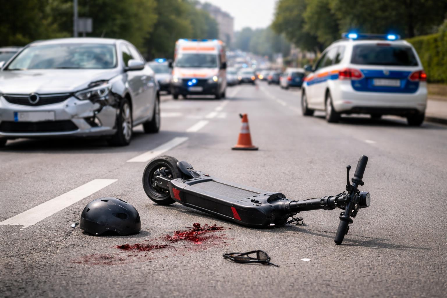 Redaktionelle Szene zum Thema „E-Scooter-Fahrer nach Zusammenstoß mit Auto in Graz verletzt“