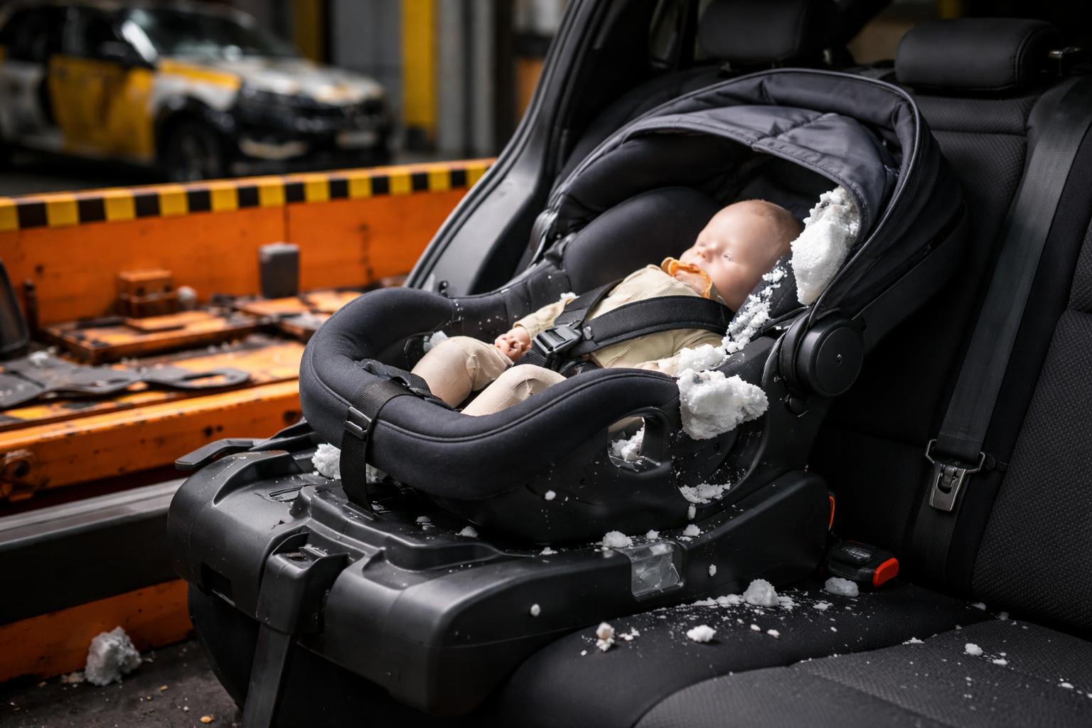 Redaktionelle Szene zum Thema „Ein Kindersitz fällt im ÖAMTC-Crashtest durch“