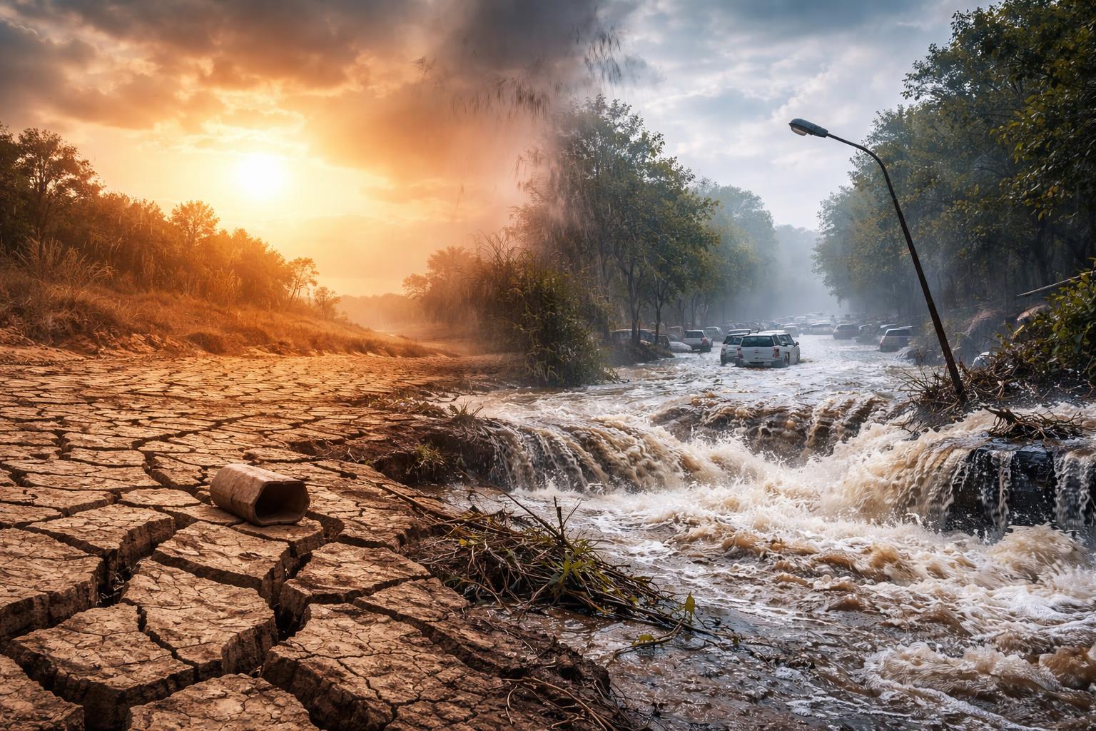 Redaktionelle Szene zum Thema „El Niño verstärkt Risiko für Dürren, Starkregen und Hitze“