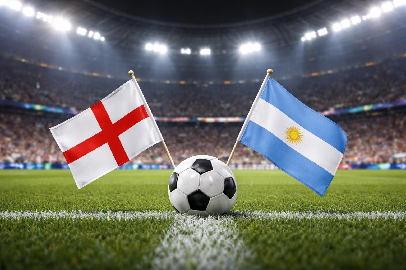 Redaktionelle Szene zum Thema „England gegen Argentinien um den Finaleinzug bei der Fußball-WM“