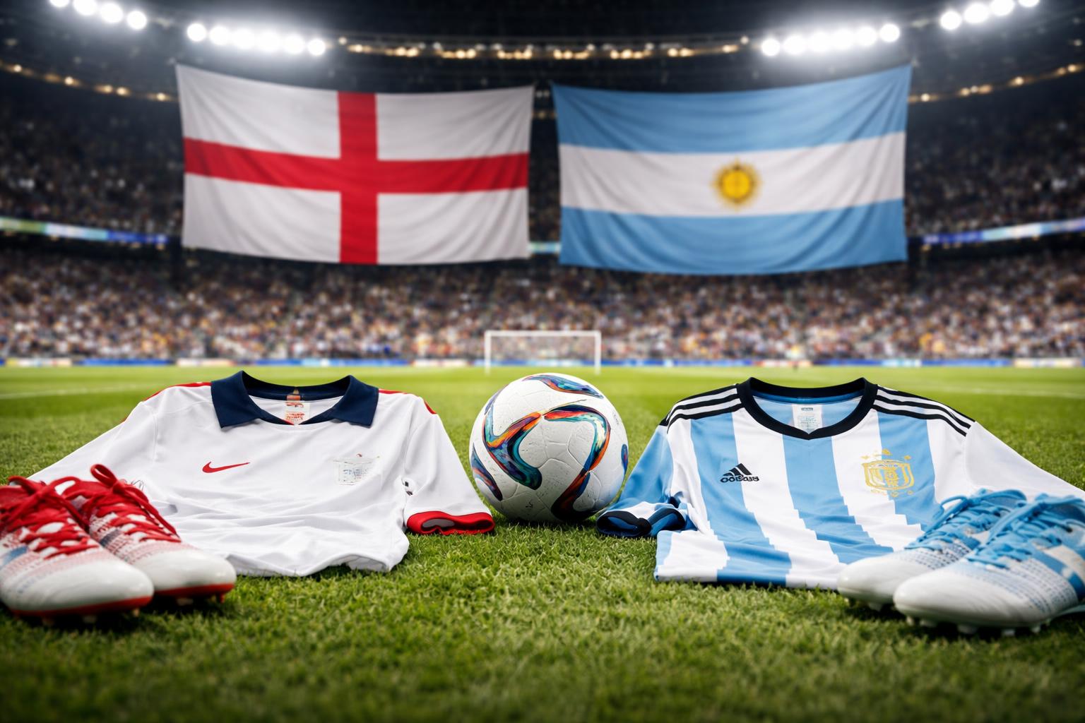 Redaktionelle Szene zum Thema „England trifft im WM-Halbfinale auf Argentinien um Messi und Kane“