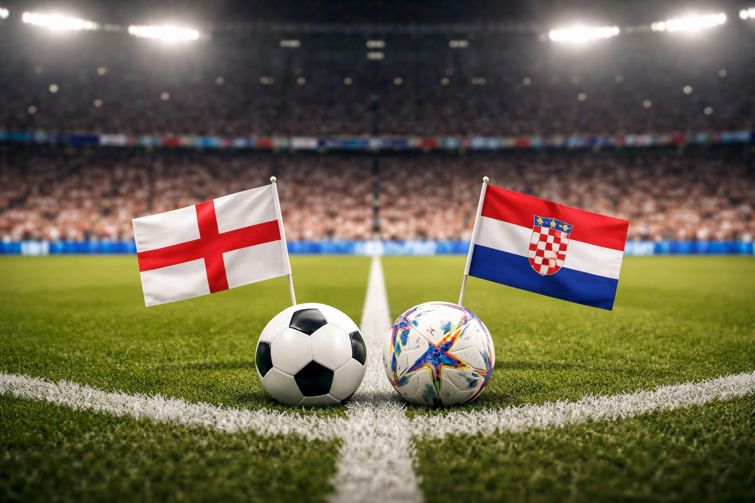 Redaktionelle Szene zum Thema „England und Kroatien zum WM-Auftakt im direkten Duell“