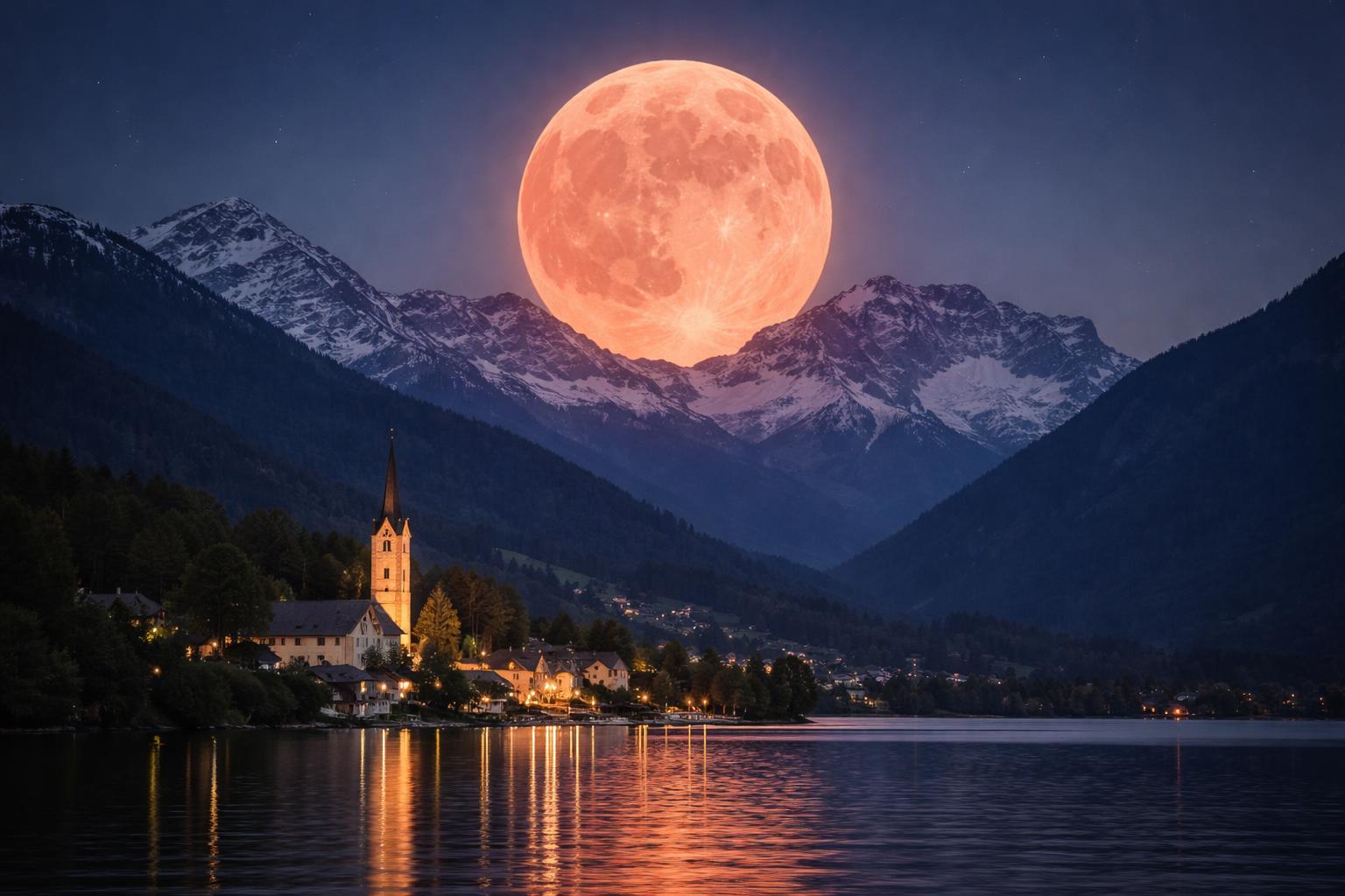 Redaktionelle Szene zum Thema „Erdbeer-Mond über Österreich: Warum der Juni-Vollmond besonders groß und rötlich wirkt“