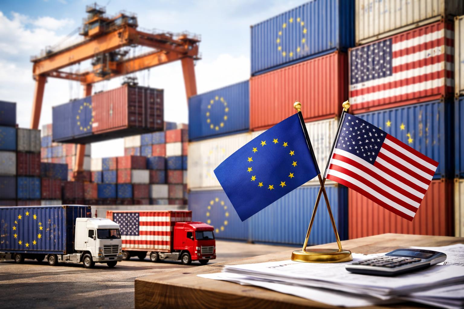 Redaktionelle Szene zum Thema „EU-Parlament billigt Zollkompromiss mit den USA“