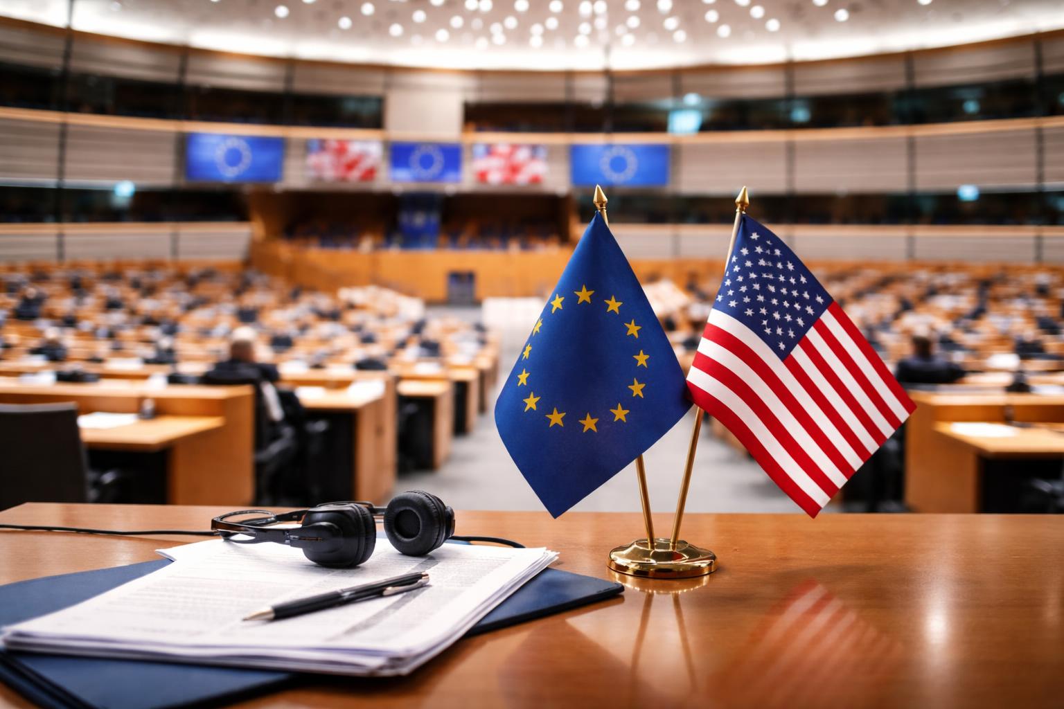 Redaktionelle Szene zum Thema „EU-Parlament rückt dem Handelsabkommen mit den USA näher“