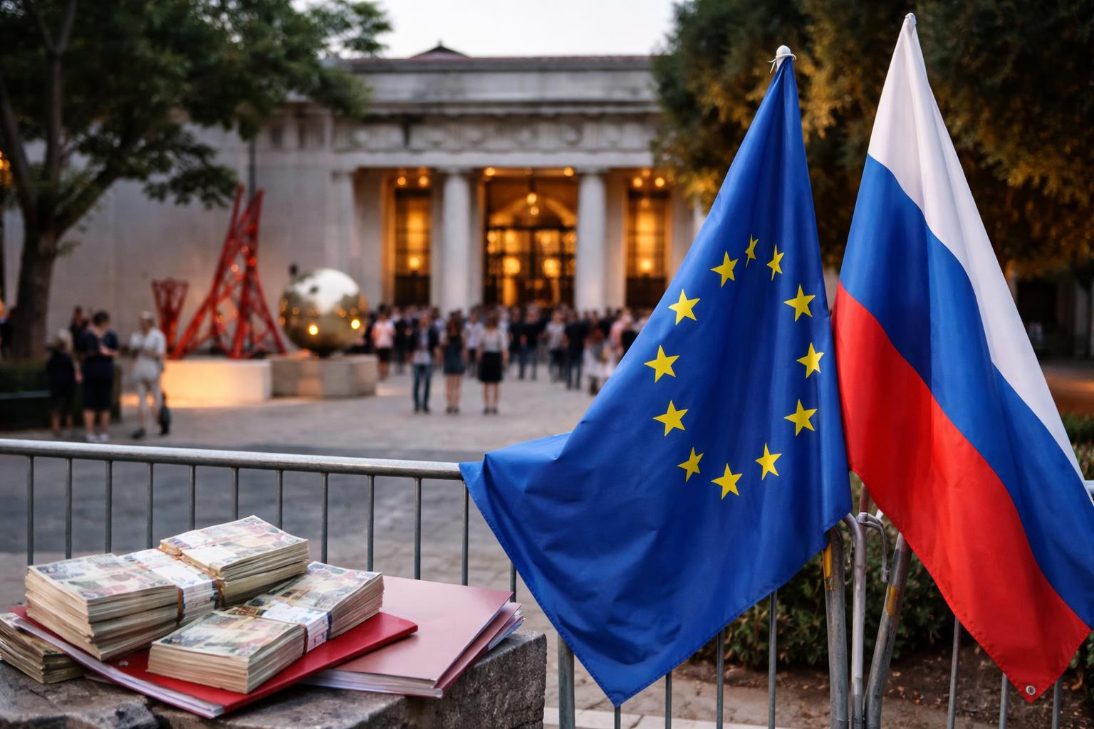 Redaktionelle Szene zum Thema „EU stoppt Förderung der Biennale nach russischer Teilnahme“