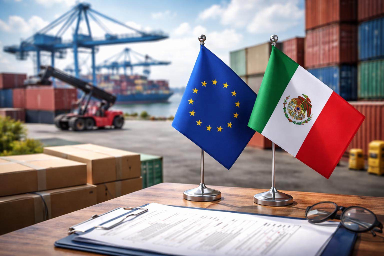 Redaktionelle Szene zum Thema „EU und Mexiko besiegeln modernisiertes Handelsabkommen“
