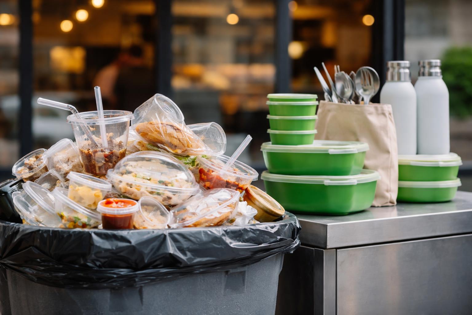 Redaktionelle Szene zum Thema „EU will Plastikmüll in der Gastronomie deutlich reduzieren“