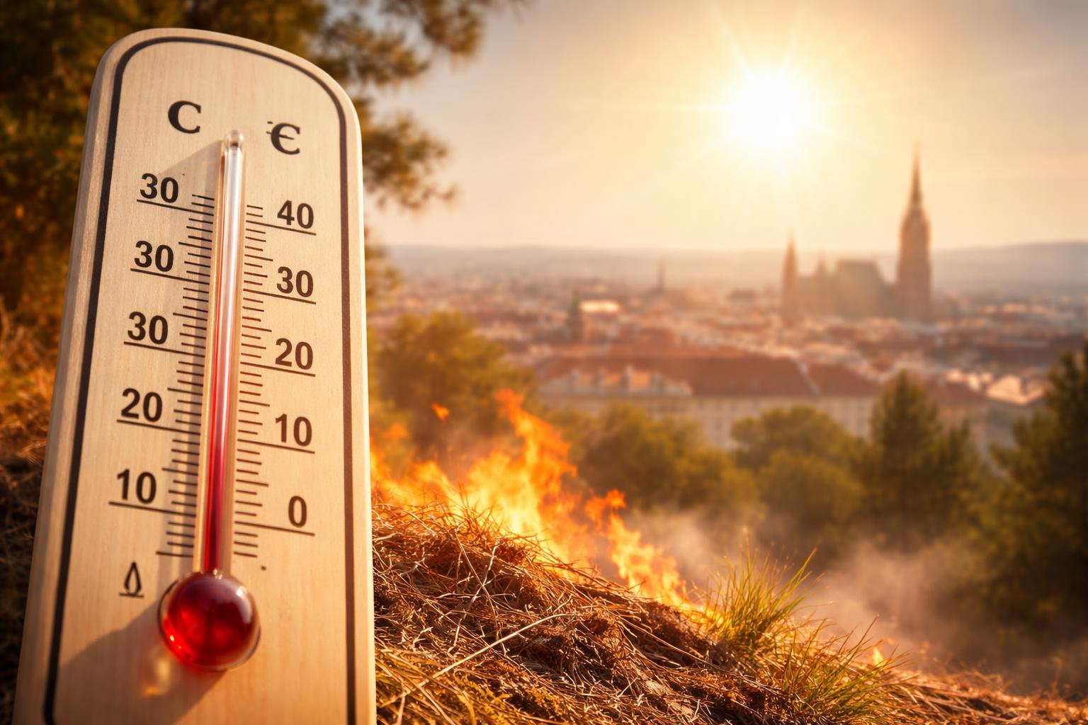 Redaktionelle Szene zum Thema „Extreme Hitze erfasst Österreich und Europa: Temperaturen steigen weiter“