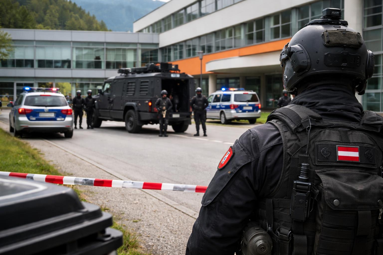 Redaktionelle Szene zum Thema „Fehlalarm an Kärntner Gymnasium löst Polizeieinsatz aus“