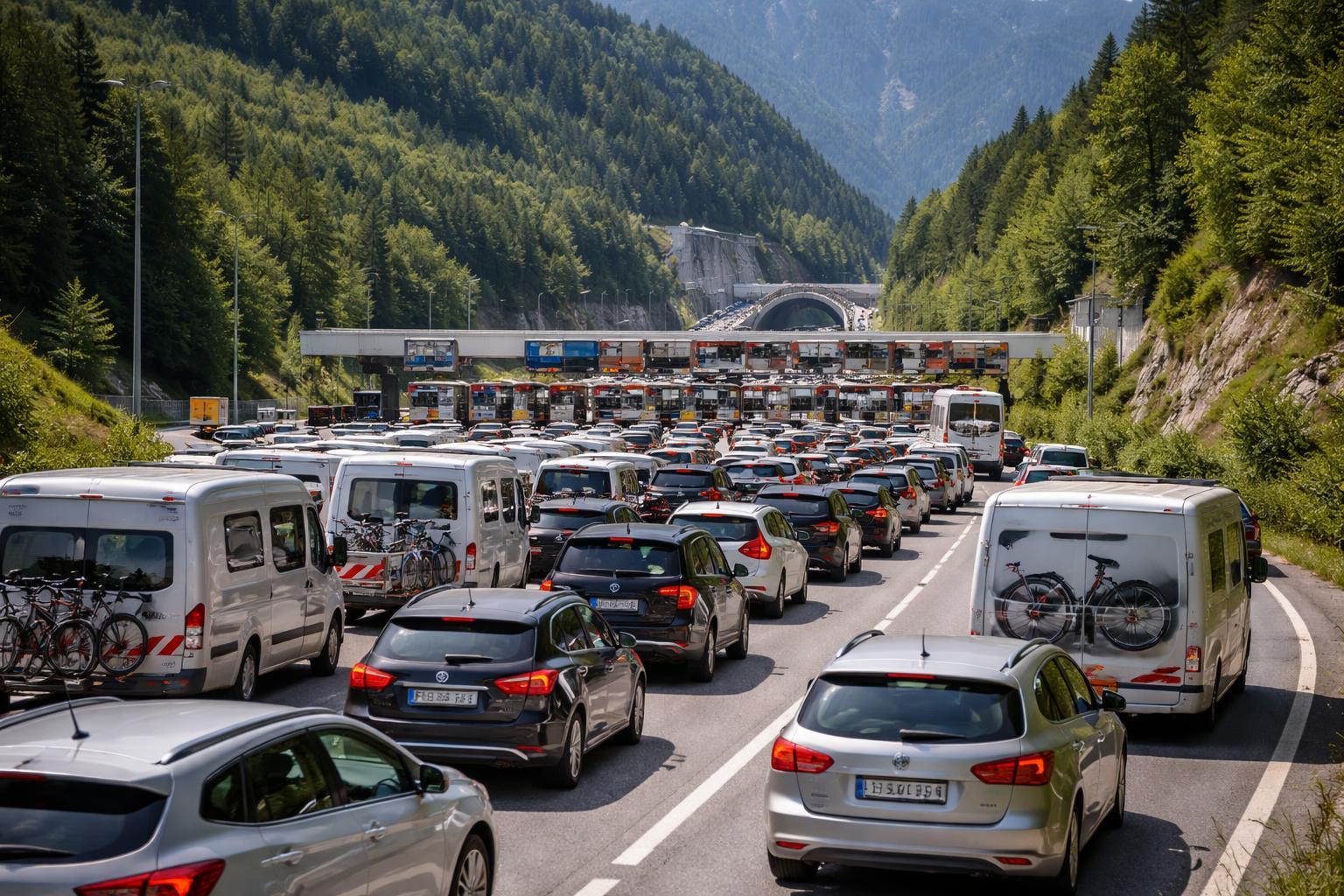 Redaktionelle Szene zum Thema „Ferienverkehr sorgt erneut für Staus am Karawankentunnel“