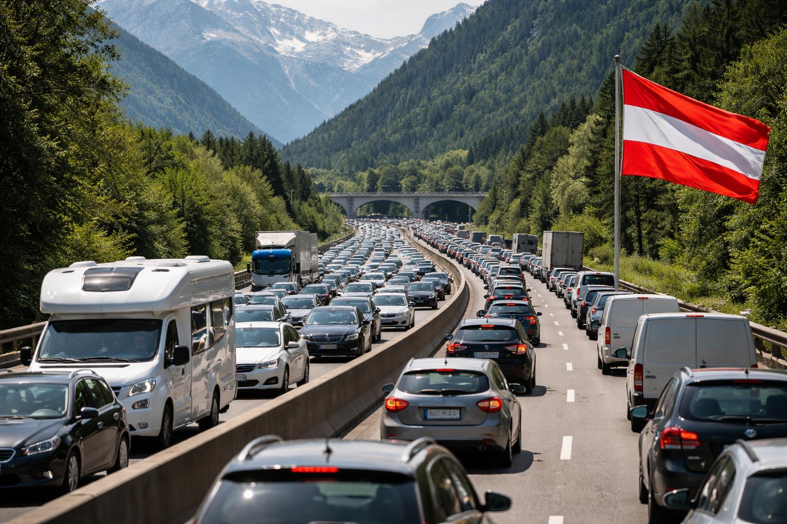Redaktionelle Szene zum Thema „Ferienverkehr und Großevents lassen Österreichs Straßen am Wochenende stocken“